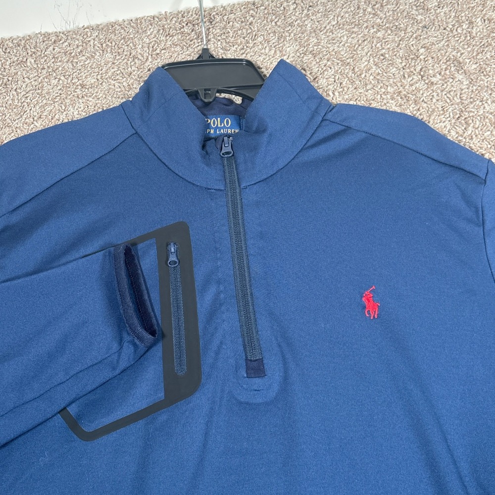 Polo Ralph Lauren Mens Navy Blue Performance Quarter Zip Pullover Large
